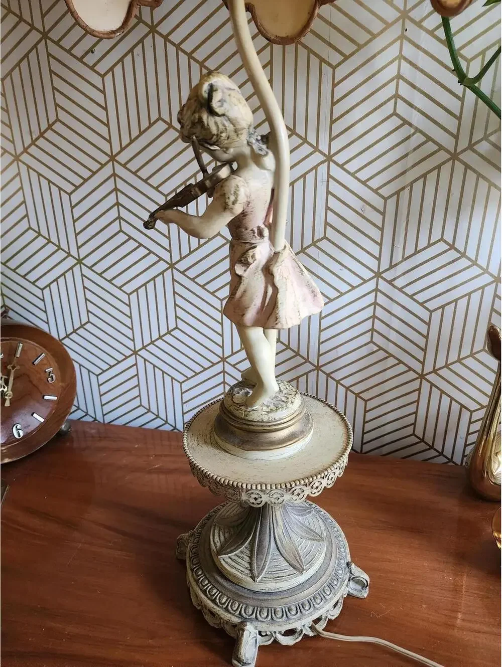 Vintage L & F Moreau Mid Century Figural Table Lamp - Girl Playing Violin